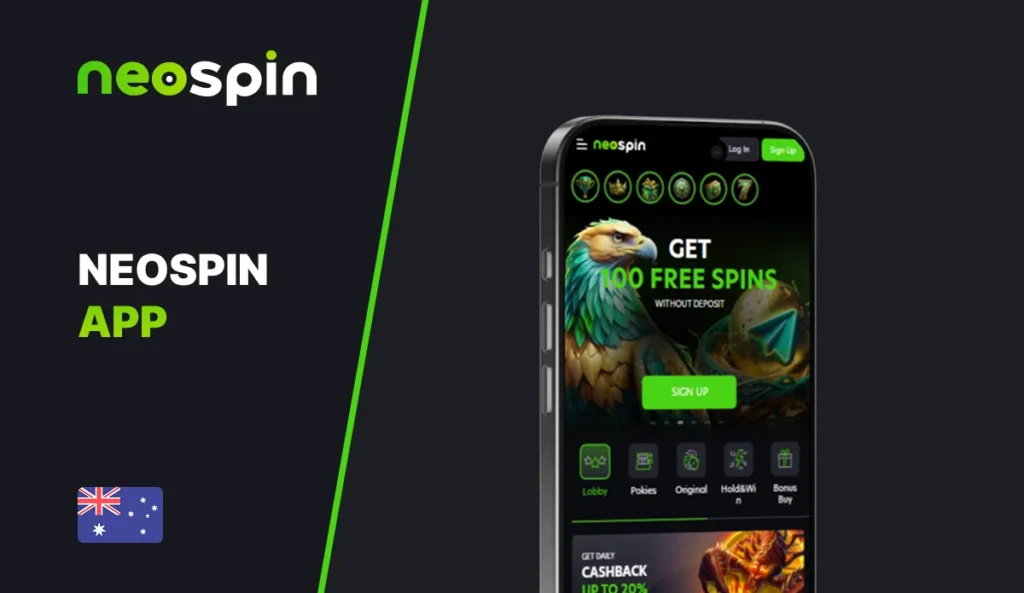 Neospin casino mobile app interface on smartphone